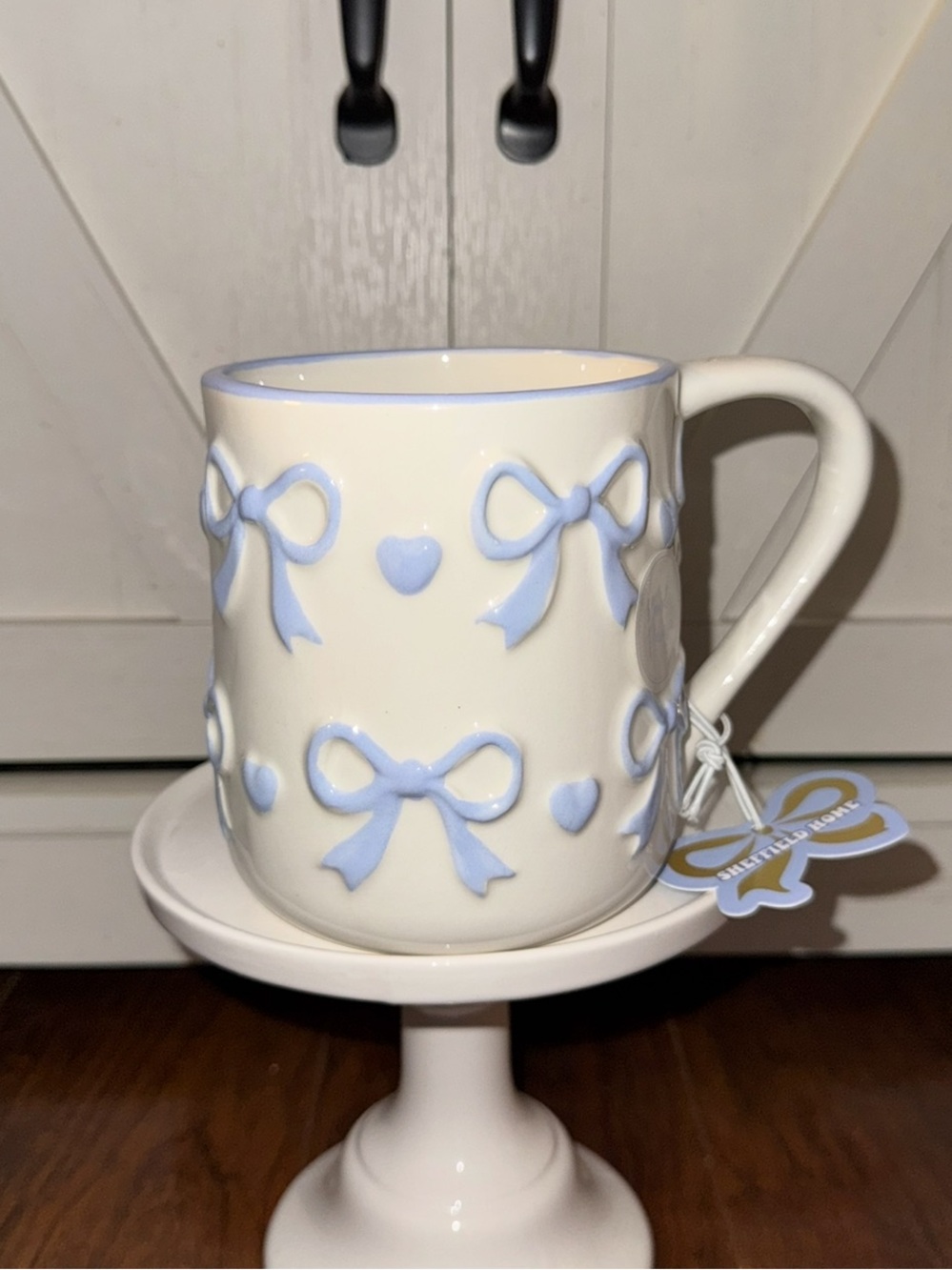 Sheffield Home Ceramic Bow Accent Mug in Light Blue and Cream
